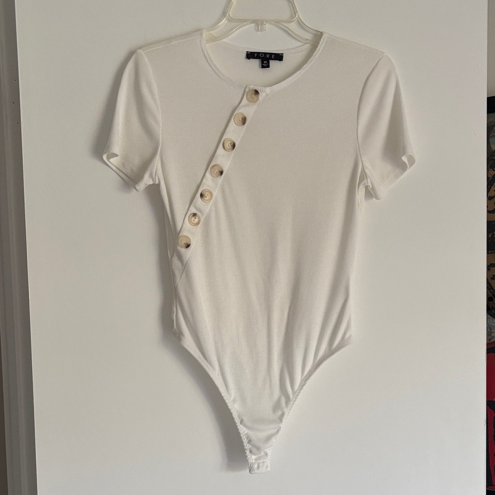 White Button-Detail Bodysuit
